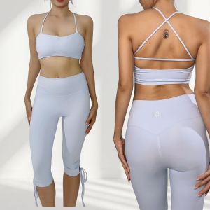 aeyo Balley set Women Barre – Cross-Back Strap Top & Capri Pants for Yoga Pilates Barre Ballet