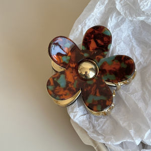 F4 Jepit Rambut Selulosa Asetat Logam Model Bunga New Flower Acetate Trendy Hair Claw Clip HSA007