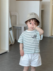 Baby clothes summer thin style Korean-style childrens clothing boys striped T Customized summer outfit with shirt and shorts