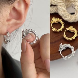 GENENIC Aesthetic Zodiac Dragon Earrings Studs Chinese Style Jewelry Silver Dragon Stud Earrings Creative Ancient Chinese Dragon Earrings Lunar New Year