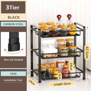 SJORAGE On Hand🔥3Tier Kitchen Spice Rack Organizer Metal Countertop Storage Shelves for Spices Jars Condiments Multi-purpose Kitchen Organizer Rack