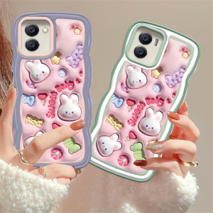 (Lokal Ready) Xinyu Casing hp Vivo Y17S Y36 Y16 Y27 Y02T Y15s Y15A Y12S Y12A Y02 Y01 Y02S Y22 Y22s Y35 Y21S Y33S Y12 V25e Y15 Y17 Y11 Y20S Y91C Y19 Y30 Y53s S1 Pola kartun 3D bayi kelinci manis kesing warna-warni lembut bening pinggiran gelombang Case