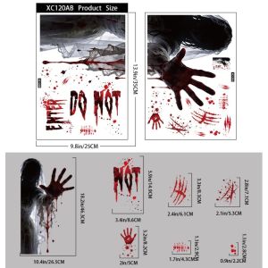 JIAXINXIN Ghost Claws Halloween Static Cling Decal Ghost Bride Bridegroom Bloodstained Handprint Scary Ghost Window Sticker Waterproof STAY OUT Spooky Party Door Stickers Haunted House