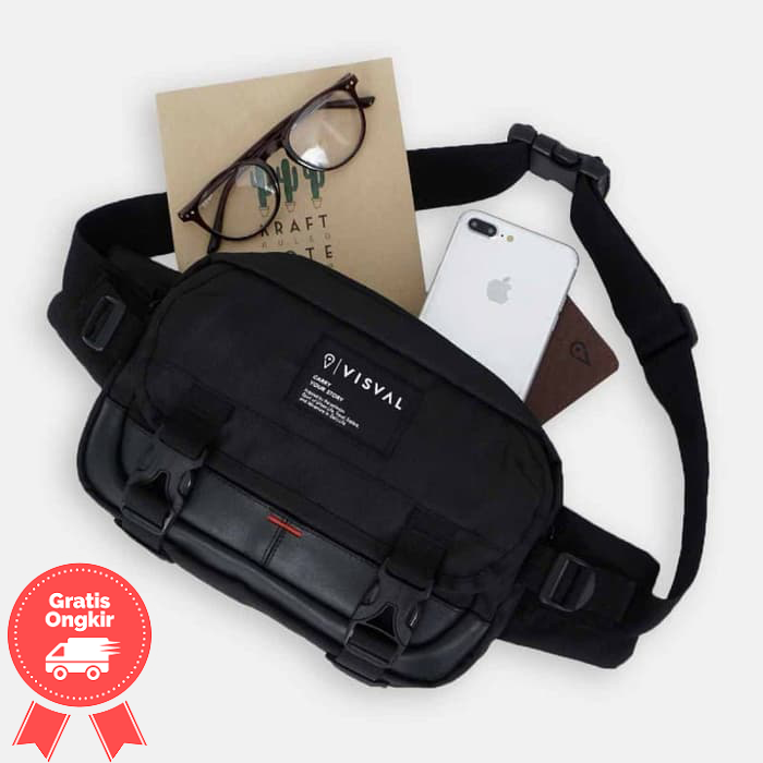 VISVAL FLASHPACK Waist Bag Tas Pinggang Waistbag Black Selempang