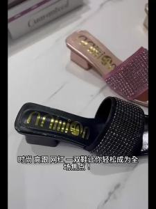 Summer Chunky Heel High-Heeled Slide Sandals for Women Fashionable with Rhinestones Exclusively for Sleepers