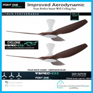 PO ECO FAN CYCLONE VSPEC-III RS 3B SMART WIFI Ceiling FAN EC Motor 46/52/60 in LED light Dimmer (10 YEARS LOCAL WARRANTY) Point ONE
