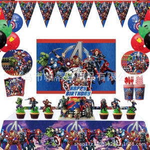 ตกแต่งงานเลี้ยงวันเกิดซูเปอร์ฮีโร่ อุปกรณ์งานเลี้ยง จานกระดาษ ถ้วยกระดาษทิชชู่ ธงผ้าปูโต๊ะ
