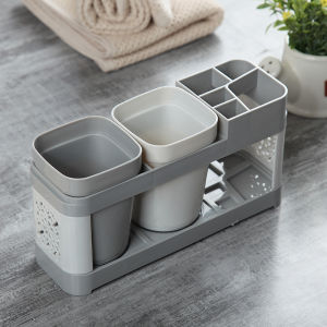 Toothpaste Toothbrush Holder Mouthwash Cup Stand with Base Home Multifunctional Bathroom Storage Organizer