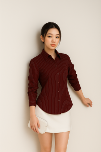 Luna stripe Fitted Shirt - Kemeja Wanita - Atasan Wanita Stripe Salur - Kemeja Lengan Panjang