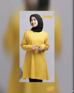 Kaos Polos Tunik - Kaos Polos Tunik Muslimah Lengan Panjang - Kaos Polos Tunik Cotton Premium - Atasan Tunik Polos Lengan Panjang Katun Combed - Tunik Polos Wanita