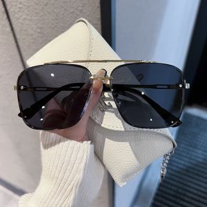 Sunglasses Men Women Double Rim Rimless Cutting Edge Large Frame UV Protection Shades for Driving