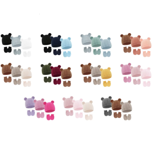 Breathable Cotton Blend Bear Ear Cap Gloves for Toddler Infant 0-2 Months Baby Gloves Hat Set No Scratch Mittens