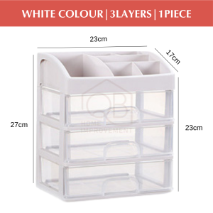 QB Makeup Organizer Office Desk Stationary Storage box 3 layer Plastic Stacking Cosmetic Drawer Shelf Bekas alat tulis