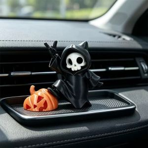 NHIH PLA Pumpkin Skull Statue Glossy Finish Mini Size Mini Ghost Figurine Printed Cloak Ornament Durable Car Dashboard Decor Car Dashboard