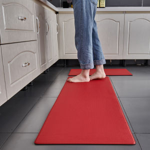 [In Stock] PVC Washable Leather Kitchen Mat Gray Vinyl Non-slip Carpet Waterproof Oilproof Long Rug For Floor Balcony Laundry Room Entrance Doormat