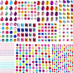 1782pcs Gems Stickers Self Adhesive Gems for Crafts Bling Rhinestones for Crafts Assorted Shapes Jewels Stickers for Kids Stick on Gems Muticolor