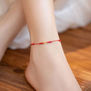 [haoh] Hand Braided Red Rope Bracelet Alloy Hand Rope Couple Bracelet Simple Buckle Ethnic Original Female Accessory