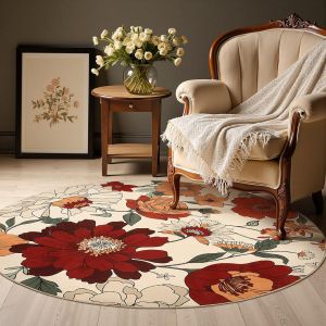 Spring Summer Flower Round Living Room Rug Hanging Basket Imitation Cashmere Decorative Carpet Bedroom Bedside Walk-in Closet Mat 春夏花卉圆形客厅地毯 吊篮毯 仿羊绒 装饰毯 卧室床边毯 衣帽间地毯 FUNIANQI