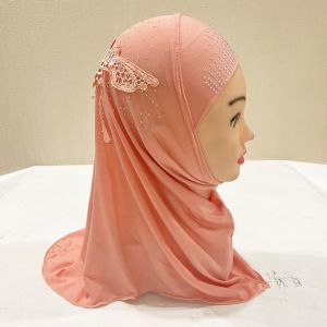 COOLSOOL Lace Children Hijab Rhinestone Elastic Girls Hijab Prayer Hat Head Wrap Islamic Scarf Shawls 2 To 7 Years Girls