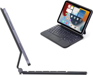 แป้นพิมพ์มายากลแม่เหล็กยึดสำหรับ iPad Mini แท่นวางแบบลอยตัว7เคสคีย์บอร์ดแป้นพิมพ์บลูทูธแป้นแทร็คแพดปุ่มย้อนแสงสำหรับ iPad Mini 7th รุ่น2024เคส Mini 6 2021 8.3นิ้ว