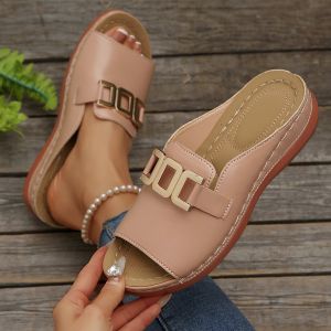 Free Shipping WomenS Wedge-Heeled Thick-Soled Sandals 2026 New Style Plus-Size Casual Fashionable With Metal Buckles And A Fish-Mouth Design