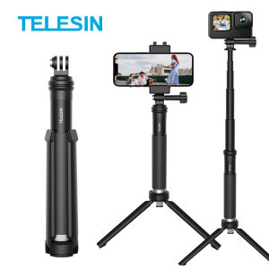 Telesin Selfie Stick Tripod with Remote for GoPro Hero 13/12/11/10/ 9 /8/7 /DJI osmo action 5 4 3/ SJCAM camera/Yi/EKEN Multifunction Aluminum Alloy Selfie Stick with phone Clip