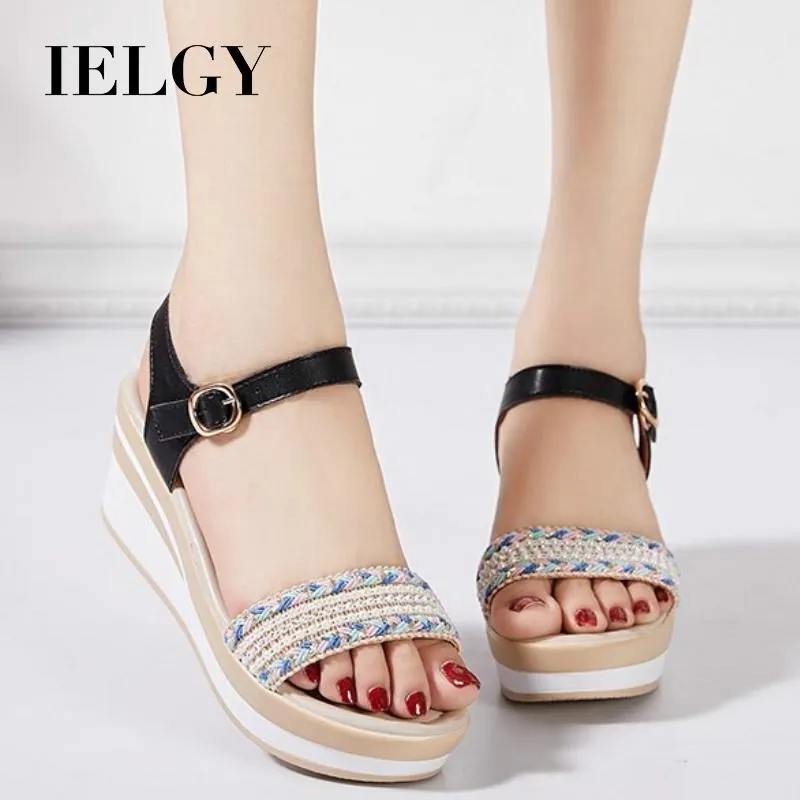 IELGY Muffin women's shoes thick bottom with flat female sandals