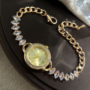 Jam Tangan Wanita Analoq Terbaru Rantai Plat Diamond Desain Mewah Kristal