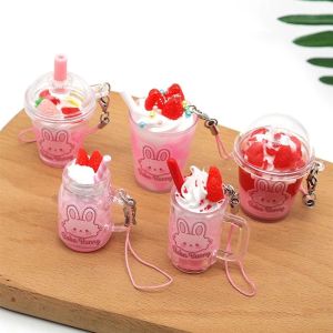 NPIQL Fruit Dessert Ice Cream Keychain Simulation Bag Pendant Food Keyring Creative Kawaii Mini Strawberry Keychain Bag Decorations