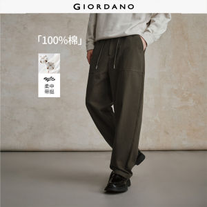 Giordano Men Cotton Drawstring Semi-Elastic Waist Workwear Twill Pants Free Shipping 18115708