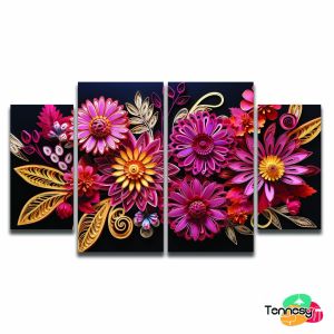 TENNESY (74 A) Hiasan Dinding Aesthetic 1 Set Bunga 3D Floral Flowers Paper Art 4 Panel Wall Decor Rumah