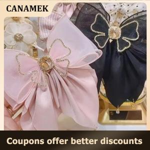 【 CANAMEK 】 Korean Style Sweet Fashion Girls Princess Hair Clip Rhinestone Big Bow Hairpin For Women Headwear Spring Clip Hair Accessories