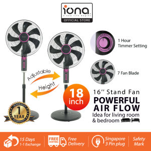 IONA 18 Inch 7 Blade Stand Fan Adjustable Height 1 Hour Timer | Electric Strong Wind Cooling - GLSF451T