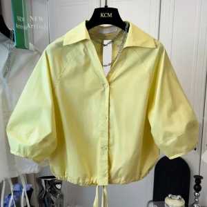 NANDO ATASAN KEMEJA WANITA KOREAN STYLE SIMPLE V-NECK FULL KANCING LENGAN PENDEK