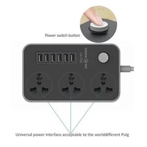 TO5 US Power Strip 2m 6 USB Ports 3 Hole Socket 5V/3A Plug Socket Extension Charger Universal Socket
