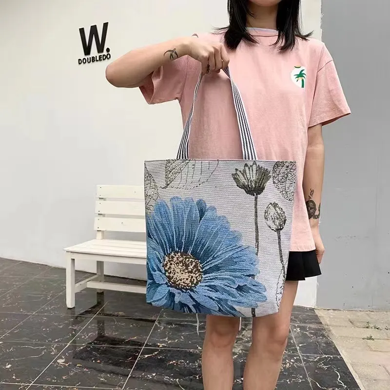 New Thai Style Fashion Female Tote Bag With Zipper Canvas Cute Shopping  Bags For Women
