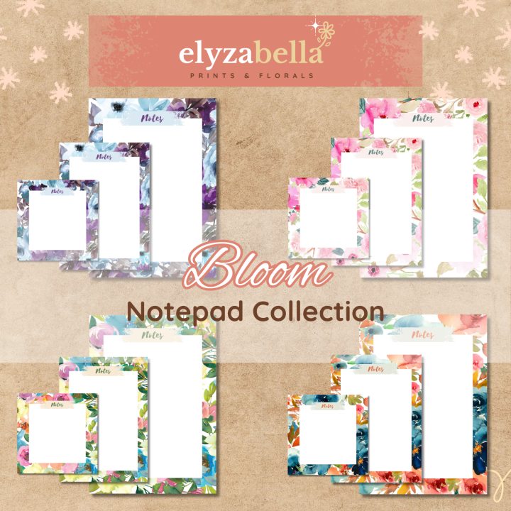 Personalized Notepads Set/Bundle Bloom Floral Notepad Collection, High Quality Print and Paper