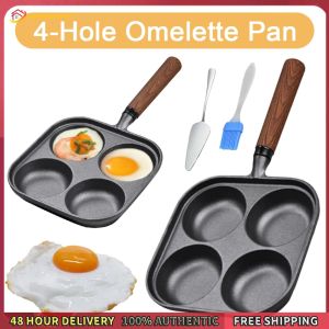 Winnereco 4-Cup Iron Egg Frying Pan with Handle Egg Cooker Fried Egg Pan for Breakfast Fried Egg Pancakes Steaks Hamburger