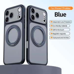 360 Rotation Metal Ring Stand Magnetic Phone Case for iPhone 17 16 15 Pro Max Translucent Matte Phone Case