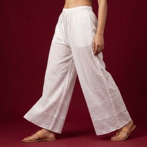 JEEL Chikan Palazzo - With Pockets & Drawstring & Elastic waistband | Embroidery Bottoms |