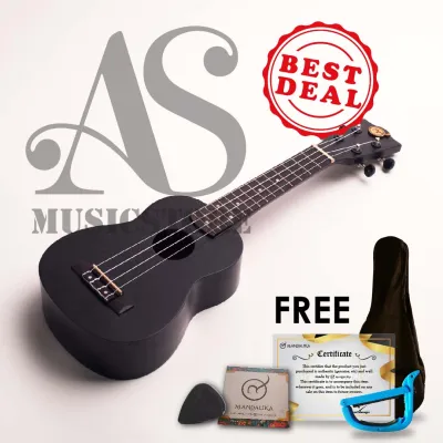 Ukulele Soprano Mandalika Hitam Original FULLSET Tas Senar Pick Capo