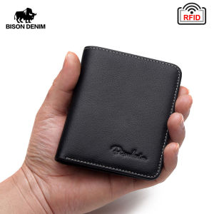 BISON DENIM Black Purse For Men Genuine Leather Mens Wallets Thin Male Wallet Card Holder Cowskin Soft Mini Purses N44292026