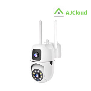 AJCloud 1080P Dual Lens Outdoor WiFi CCTV Camera IP66 Waterproof 355° PTZ Rotation Full Color Night Vision Motion Detection Alarm Two-Way Audio Home Security Camera
