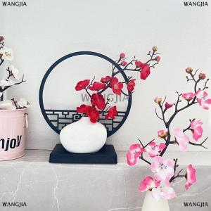 [COD] WANGJIA ชุดบอนไซลายดอกพลัมประดิษฐ์ที่ได้รับแรงบันดาลใจจากจีนหรูหราพร้อมฐานฉากกั้นเหมาะสำหรับตกแต่งบ้านและสำนักงานรวมถึงหม้อ