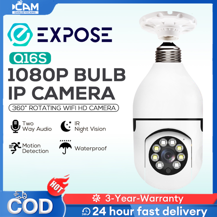 EXPOSE 3MP Light Bulb Security Camera 2.4 GHz WiFi Indoor Outdoor ...