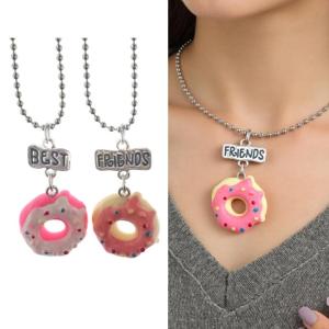 Set Of 2 Delightful Cake And Dessert Theme Necklace Highlighting Unique Friendship Charm Suitable For Parties