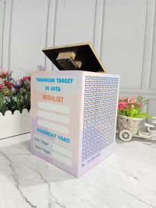 Celengan Kotak jumbo Kunci kayu Target wishlist 50 juta 100 juta 200 juta Celengan kunci Buka tutup unik Viral