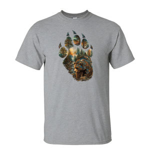[Local Stock] HBESTY  Bear Paw Print Nature Landscape Graphic T Shirt Men Tee Animal Tracking Art Top Summer Outdoor Hike Casual T Shirt