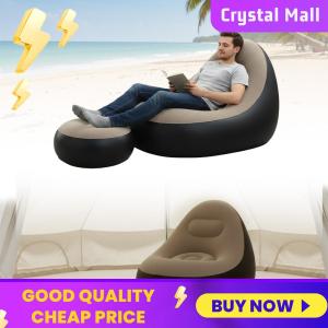 COD [Free Shipping] PVC Flocking Inflatable Blow Up Couch with Foot Stool Air Couch Sofa for Bedroom Living Room Reading Room