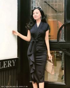 Mydu shop | MS 2351 – Đầm thun dự tiệc cổ tim chéo tay ngắn bèo hông nhún vóc dáng gợi cảm